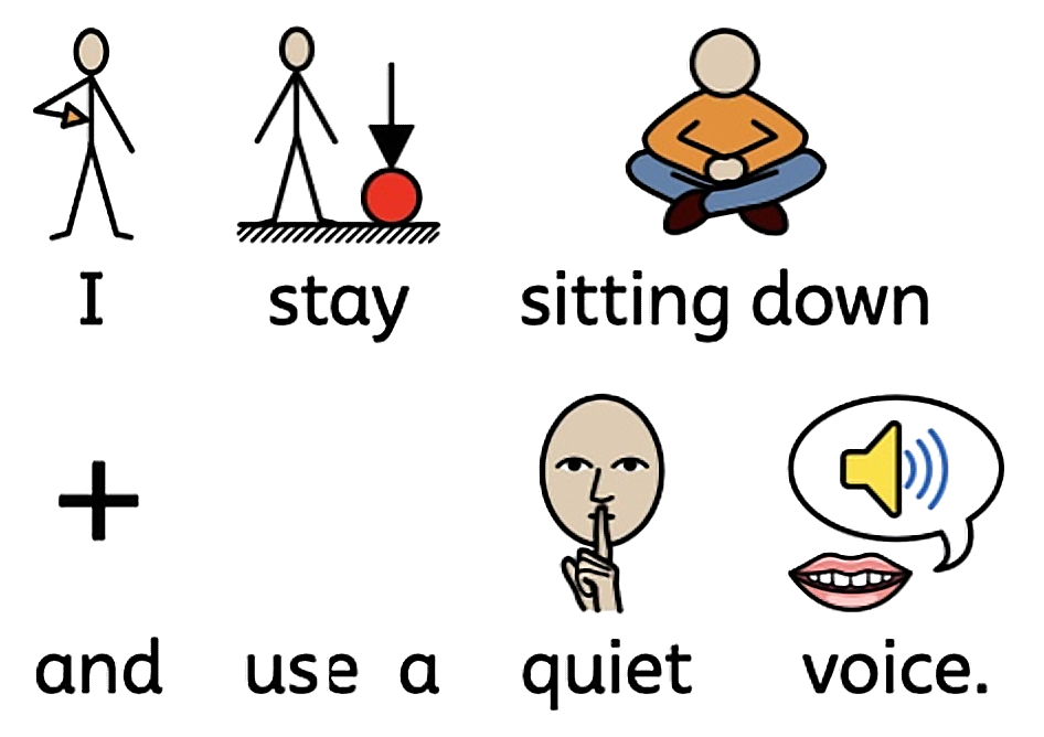 I stay sitting down and use a quiet voice.